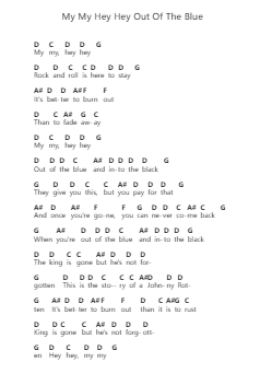 My My Hey Hey Out Of The Blue Piano letter notes by Neil Young - Arr.Brurel