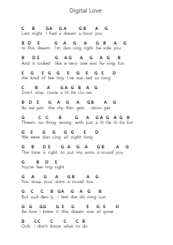 Digital Love Piano letter notes by Daft Punk - Arr.Barias Raborn