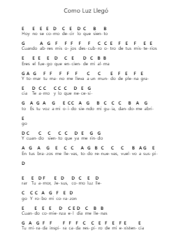 Como Luz Llegó Piano letter notes by Rojo - Arr.Croftlitt