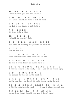 Señorita Note letterarie per pianoforte di Shawn Mendes - Arr.Haycah Touthale