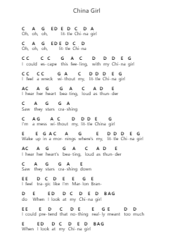 China Girl Piano letter notes by David Bowie - Arr.Maudfox Mikejames