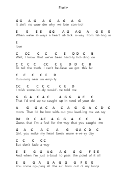 Fade Piano letter notes by Lewis Capaldi - Arr.Junerald