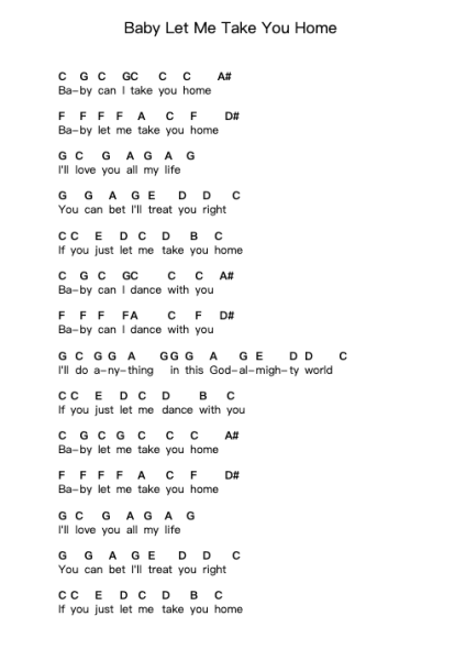 Baby Let Me Take You Home Catatan huruf piano oleh The Animals - Arr.Osham Noelchi