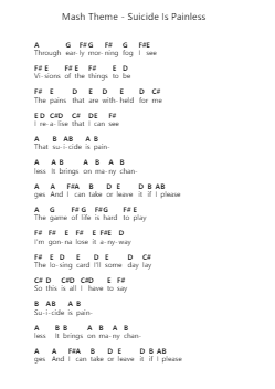 Mash Theme - Suicide Is Painless 钢琴字母谱由 Misc Television - 编曲 Fordniah