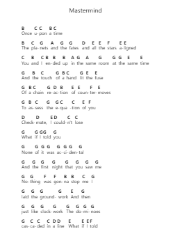 Mastermind 钢琴字母谱由 Taylor Swift - 编曲 Deirrine Sisibyl