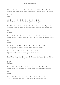 Jour Meilleur Notas de piano en letras por OrelSan - Arr.Frednice Daveburns