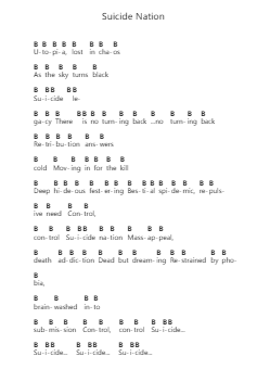Suicide Nation Piano letter notes by At the Gates - Arr.Rooyves Muralph