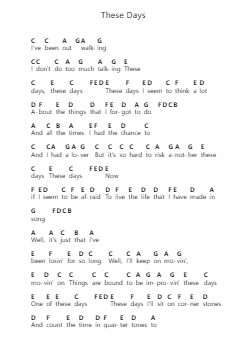 These Days Piano letter notes by Jackson Browne - Arr.Bilsa Montlaw