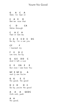 Youre No Good Piano letter notes by Van Halen - Arr.Edphne