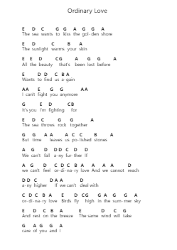 Ordinary Love 鋼琴字母譜由 U2 - 編曲 Elfaithe