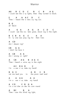 Warrior पियानो पत्र नोट्स द्वारा Impellitteri - Arr.Joycelup