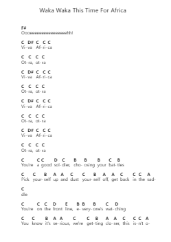 Waka Waka This Time For Africa ピアノの音符 by Shakira - Arr.Maudky Clairebey