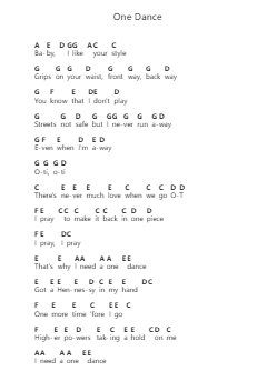 One Dance Klavierbuchstaben-Noten von Drake - Arr.Herkyle
