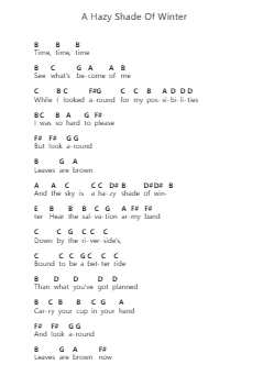 A Hazy Shade Of Winter पियानो पत्र नोट्स द्वारा Simon & Garfunkel - Arr.Stanid