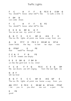 Traffic Lights Catatan huruf piano oleh Neon North - Arr.Darcarr