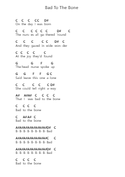 Bad To The Bone Piano letter notes by George Thorogood & The Destroyers - Arr.Seac