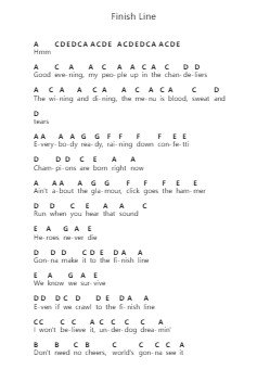 Finish Line Piano letter notes by Skillet - Arr.Herloyd