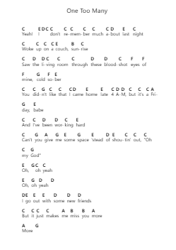 One Too Many पियानो पत्र नोट्स द्वारा Keith Urban - Arr.Sailshead Verborn