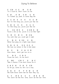 Dying To Believe Catatan huruf piano oleh Sleeping With Sirens - Arr.Sywatt