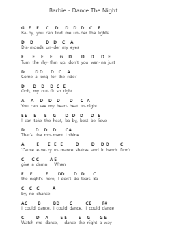 Barbie - Dance The Night Piano letter notes by Misc Soundtrack - Arr.Raemen