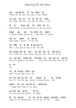 Dancing On My Own Ghi chú đàn piano bởi Calum Scott - Arr.Zimgus Jackfred