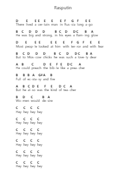 Rasputin Notas de piano en letras por Boney M. - Arr.Prittstrong Hamcas