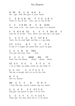 No Shame Piano letter notes by 5 Seconds Of Summer - Arr.Mattbart Stephy