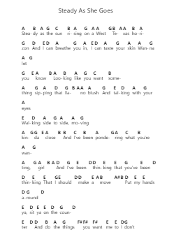 Steady As She Goes Piano letter notes by Shotgun Rider - Arr.Haletra Kimstone