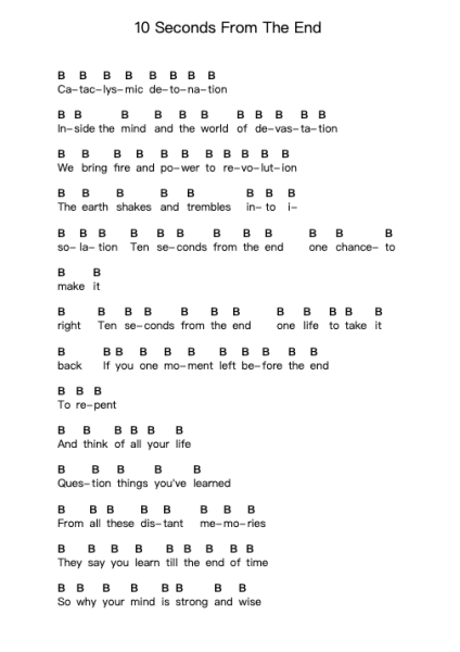 10 Seconds From The End Piano letter notes by Kataklysm - Arr.Larlice Hewphil