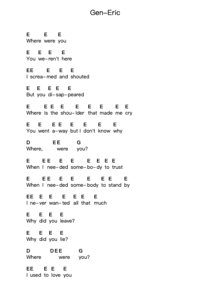 Gen-Eric 钢琴字母谱由 H2O - 编曲 Shelmore Yetgrant