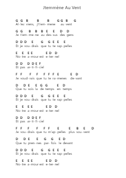 Jtemmène Au Vent Piano letter notes by Louise Attaque - Arr.Buckchad
