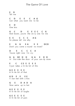 The Game Of Love Piano letter notes by Santana - Arr.Rooven