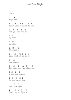 Just One Night Piano letter notes by Triumph - Arr.Calbrown Yertate