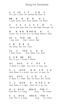 Song For Someone Piano letter notes by U2 - Arr.Trollstal