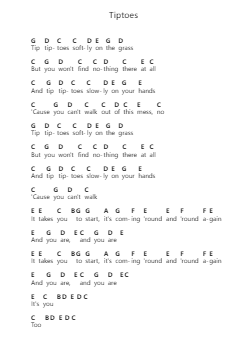 Tiptoes Piano letter notes by Two Door Cinema Club - Arr.Hagpold
