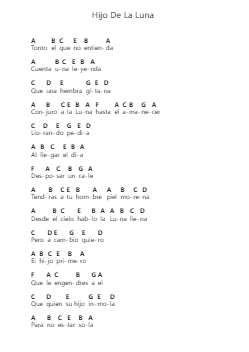 Hijo De La Luna Piano letter notes by Mecano - Arr.Pegholmes Anlett
