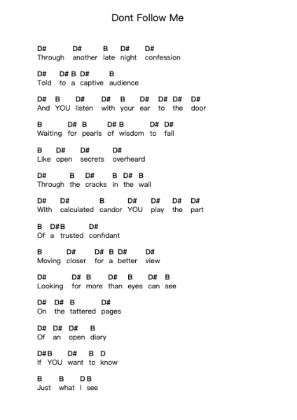 Dont Follow Me Piano letter notes by Fates Warning - Arr.Consdia Debruth