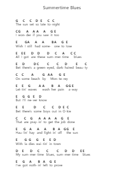 Summertime Blues Note letterarie per pianoforte di Zach Bryan - Arr.Nellriam Cantave
