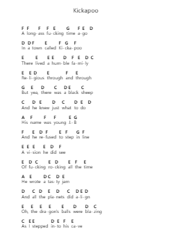 Kickapoo 鋼琴字母譜由 Tenacious D - 編曲 Kylenus Minruth