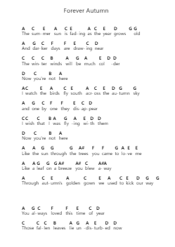 Forever Autumn Piano letter notes by Justin Hayward - Arr.Croftslon Maugnings