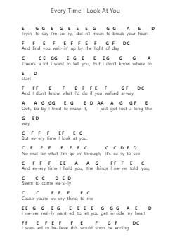 Every Time I Look At You Piano letter notes by KISS - Arr.Ausdam Pukin