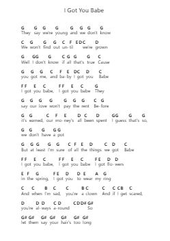 I Got You Babe Piano letter notes by Sonny & Cher - Arr.Werfith