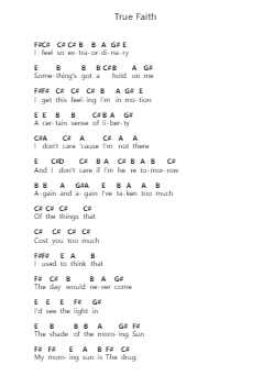 True Faith Piano letter notes by Lotte Kestner - Arr.Pritience