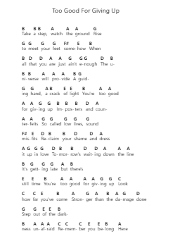 Too Good For Giving Up Piano letter notes by Liam Gallagher - Arr.Stilfey Fitznise