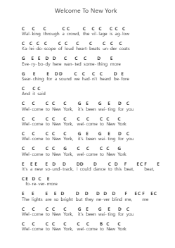 Welcome To New York Piano letter notes by Taylor Swift - Arr.Egbeau