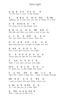 New Light 鋼琴字母譜由 John Mayer - 編曲 Dwighthart Mickrold