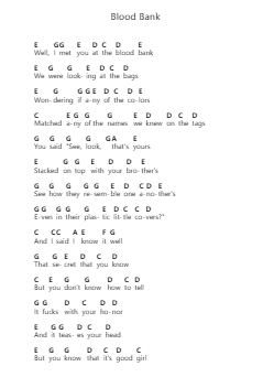 Blood Bank Piano letter notes by Bon Iver - Arr.Spenriel Foxsoll