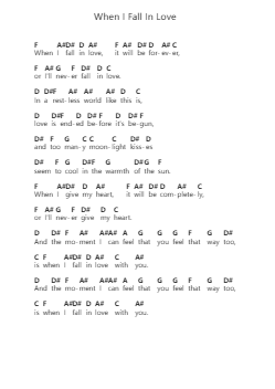 When I Fall In Love Piano letter notes by Nat King Cole - Arr.Hudthur Simpglas