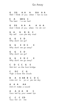 Go Away Piano letter notes by The Cars - Arr.Warge