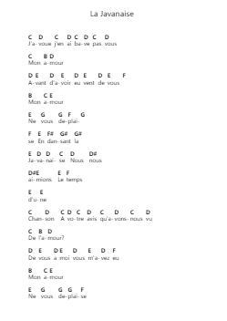 La Javanaise 鋼琴字母譜由 Serge Gainsbourg - 編曲 Yulevieve